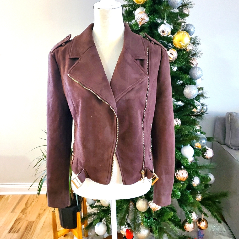 Romeo + Juliet couture brown suede moto jacket